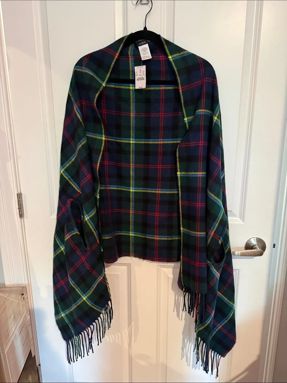 J.Crew Plaid Cape Scarf Navy Green Classic Tartan Check